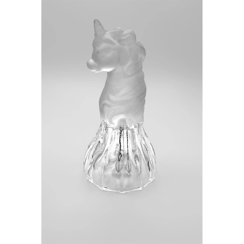 Vintage Frosted Glass Unicorn Bell‎ Hand-Blown Clear Base Collectible 5" Tall